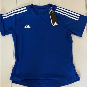 Adidas Royal Blue Athletic Tee with White Stripes